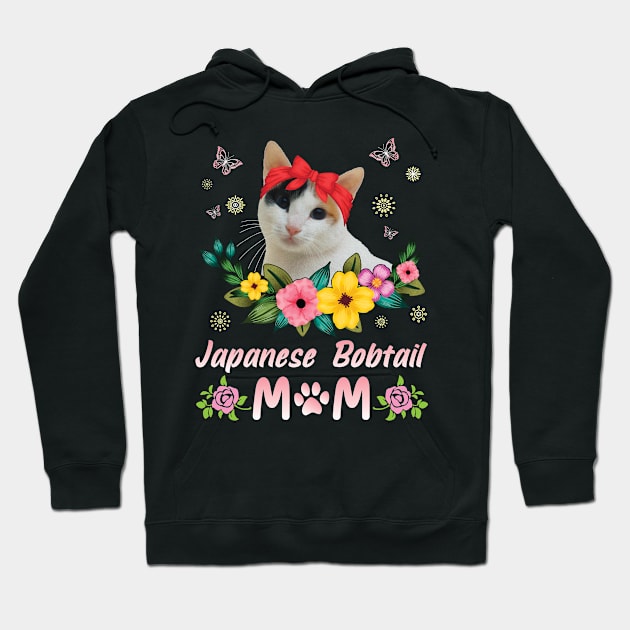 Flowers And Japanese Bobtail Cat Happy Mother Day Mommy Mama Hoodie by joandraelliot